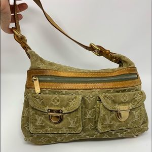 authentic Louis Vuitton Green Denim Shoulder Bag